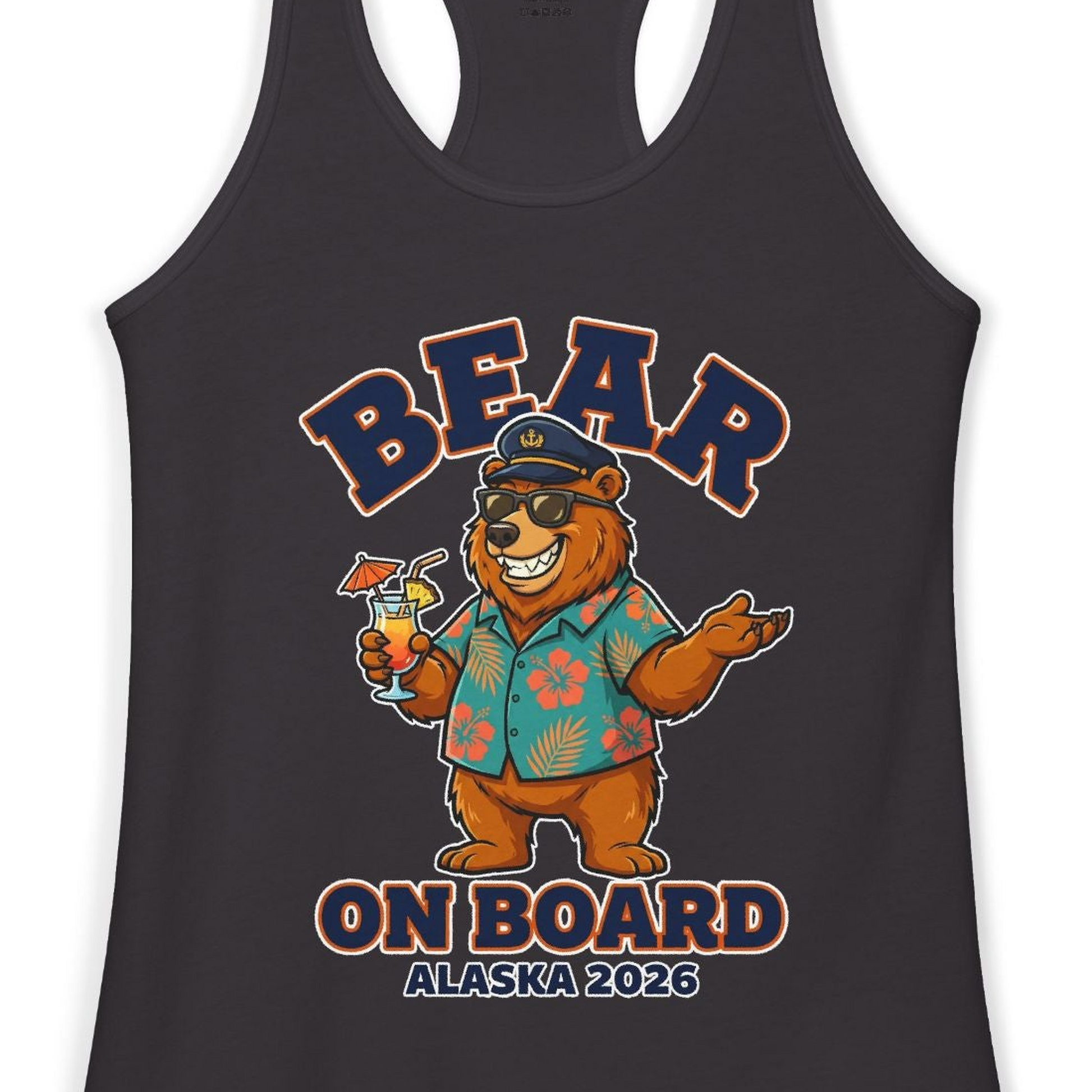 Bear On Board Alaska 2026 Funny Tropical Cruise T-Shirt — Ladies Tank Tank Top – Alaska Cruise Shirts Close Up