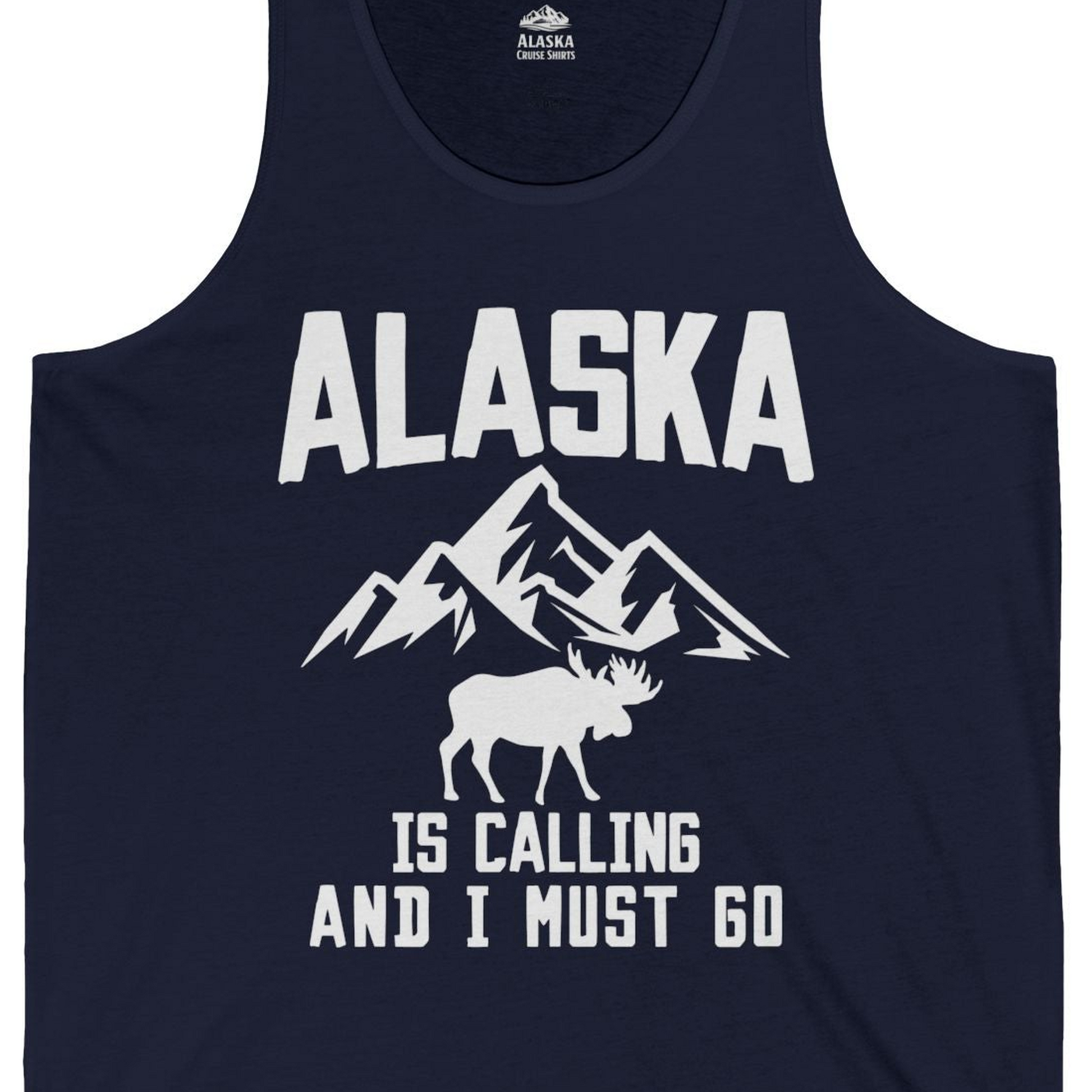 Alaska Is Calling Moose Mountains Adventure Silhouette Nature tank top — Tank Top Tank Top – Alaska Cruise Shirts Close Up
