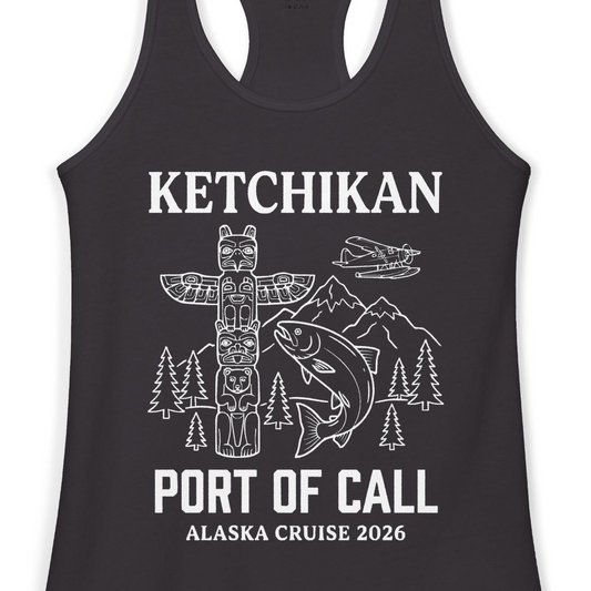 Ketchikan Alaska Cruise Port of Call Totem Wildlife Adventure Shirt — Ladies Tank Tank Top – Alaska Cruise Shirts Close Up