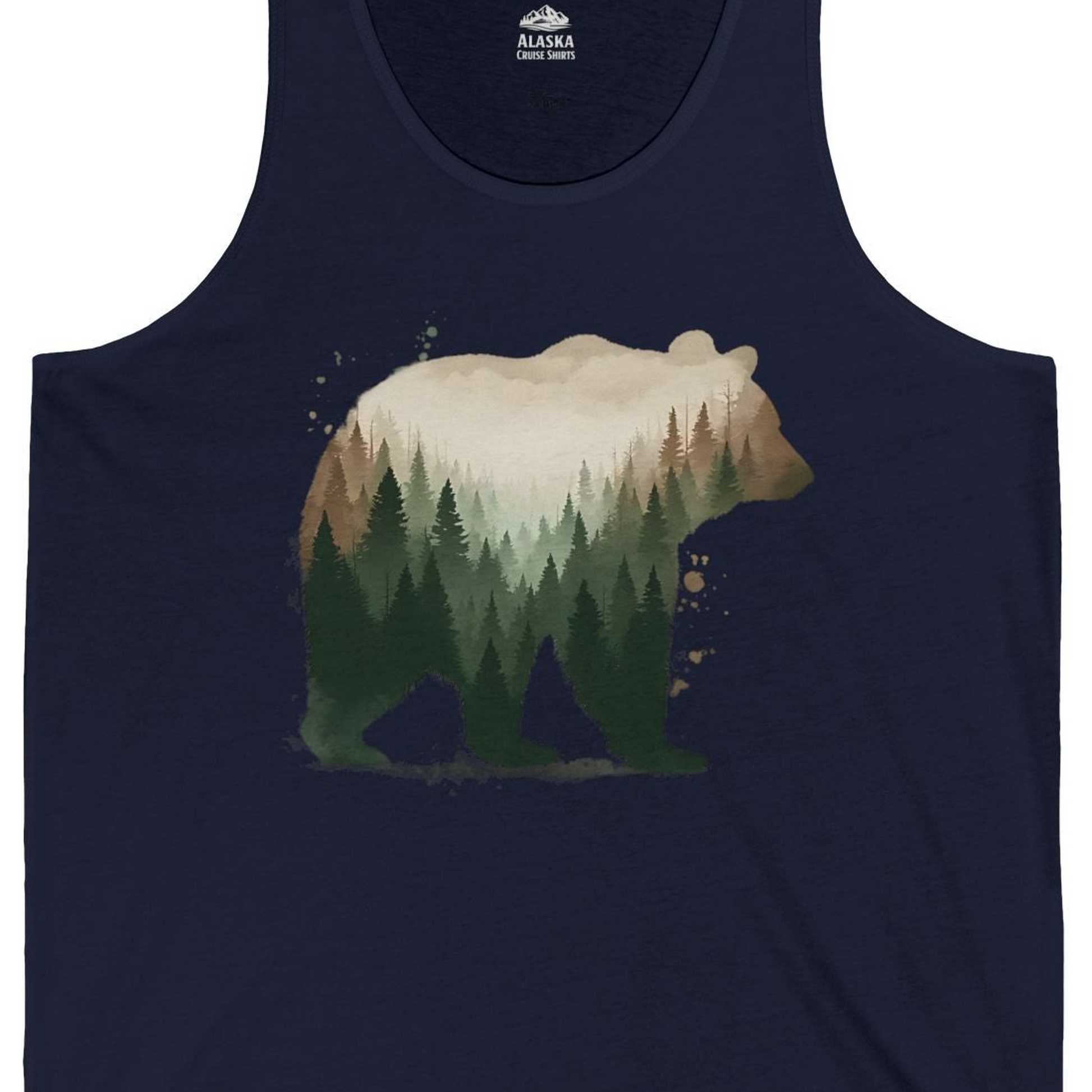 Double Exposure Bear Forest Shirt Tank Top – Alaska Cruise Shirts Close Up