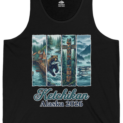 Ketchikan Alaska 2026 Scenic Nature and Totem Pole Art T-Shirt — Tank Top Tank Top – Alaska Cruise Shirts Close Up
