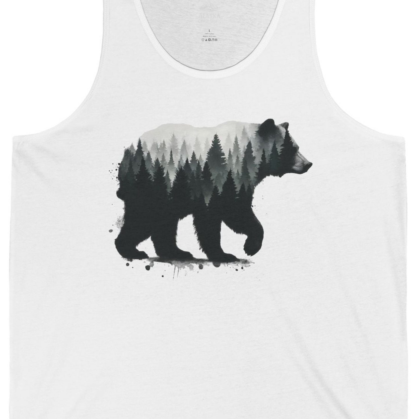 Bear Silhouette Forest Double Exposure Shirt Tank Top – Alaska Cruise Shirts Close Up