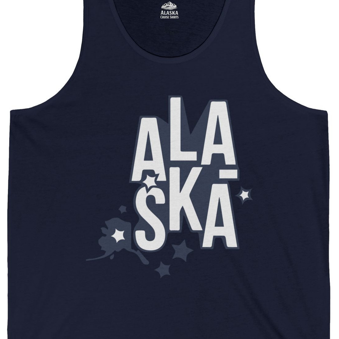 Alaska Stars Bold Typography Shirt Tank Top – Alaska Cruise Shirts Close Up