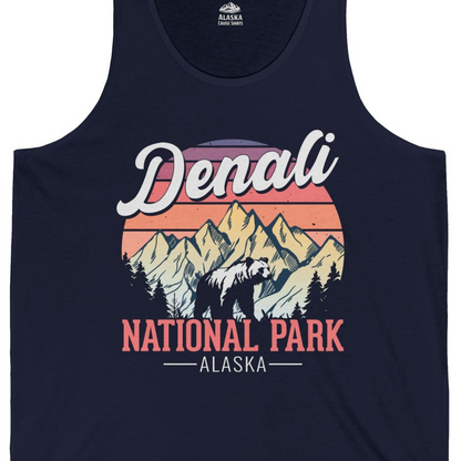 Retro Denali National Park Alaska Bear Mountains Vintage Shirt — Tank Top Tank Top – Alaska Cruise Shirts Close Up