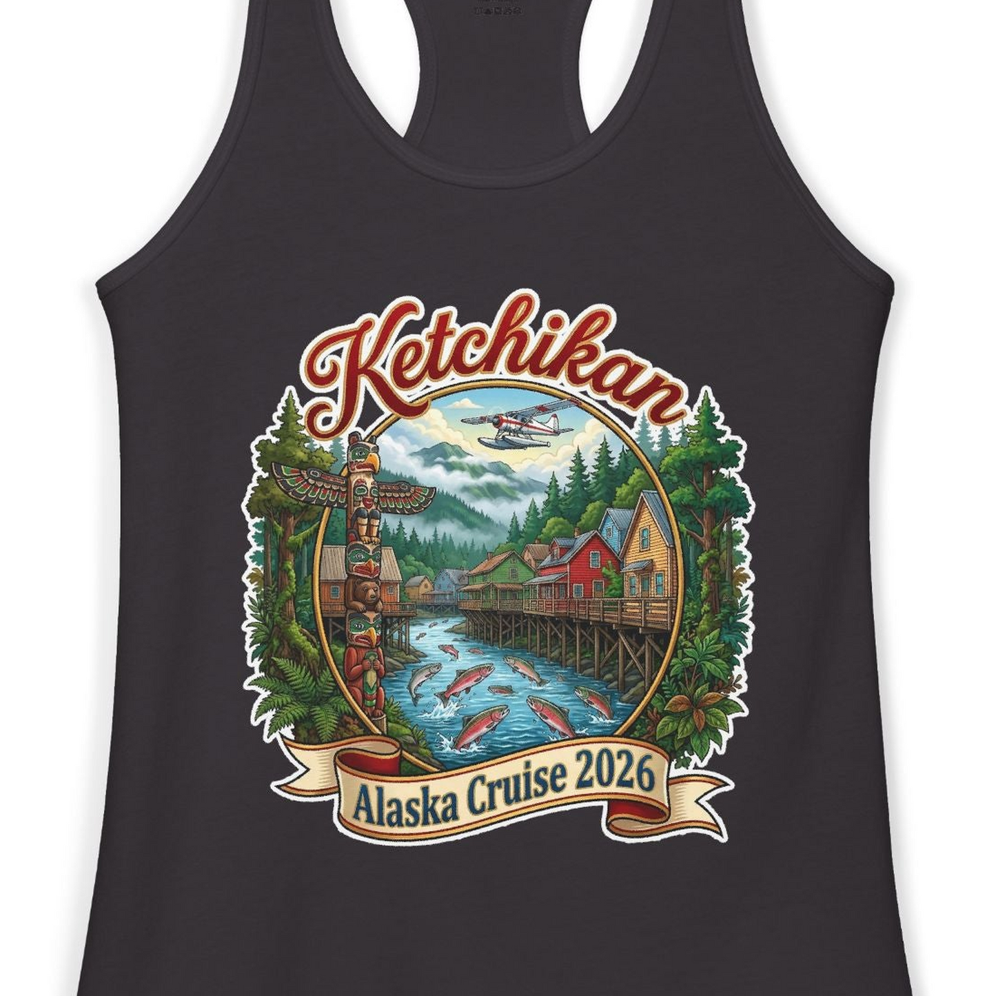 Ketchikan Alaska Cruise 2026 Vintage Souvenir Vacation Shirt — Ladies Tank Tank Top – Alaska Cruise Shirts Close Up