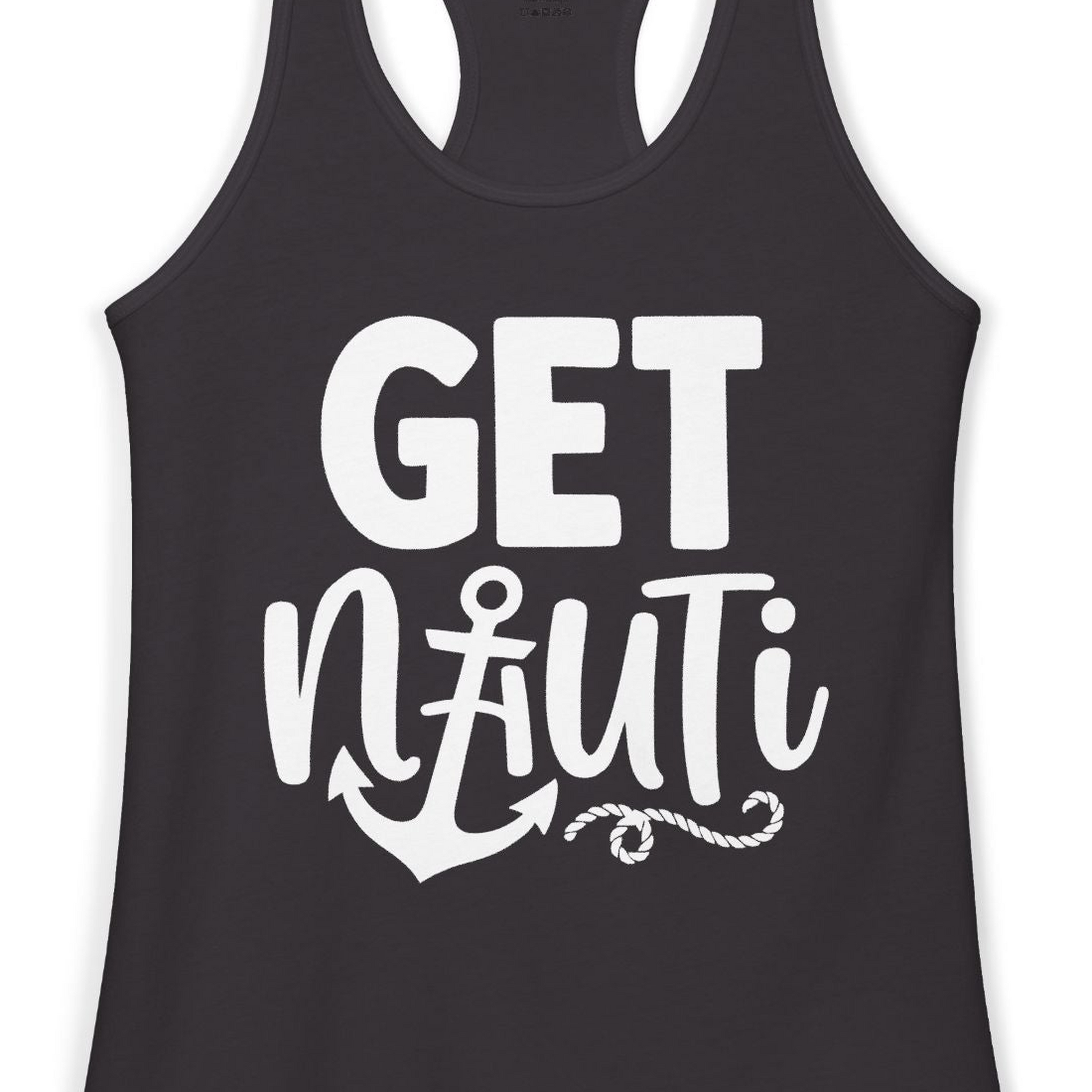 Get Nauti Nautical Pun Shirt with Anchor and Rope Graphic — Ladies Tank Tank Top – Alaska Cruise Shirts Close Up