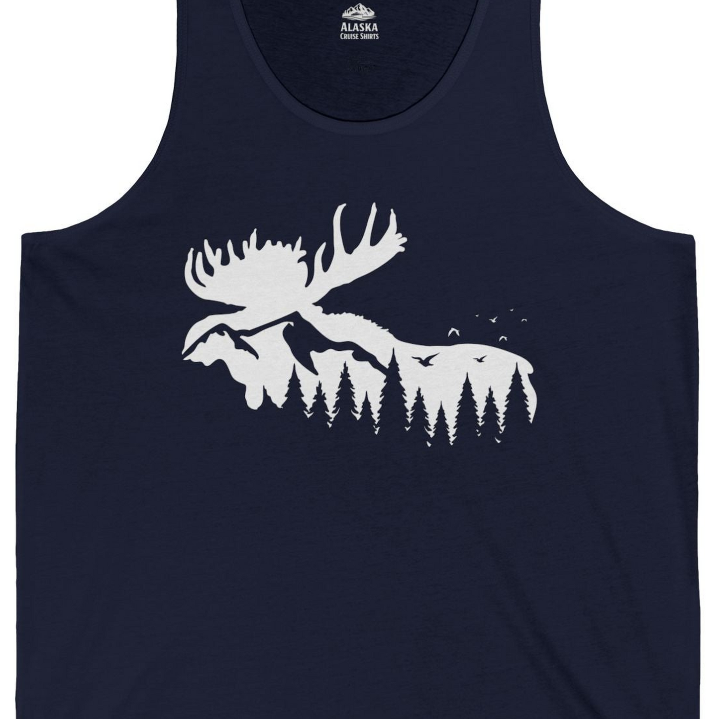 Moose Silhouette Forest Scene Shirt Tank Top – Alaska Cruise Shirts Close Up