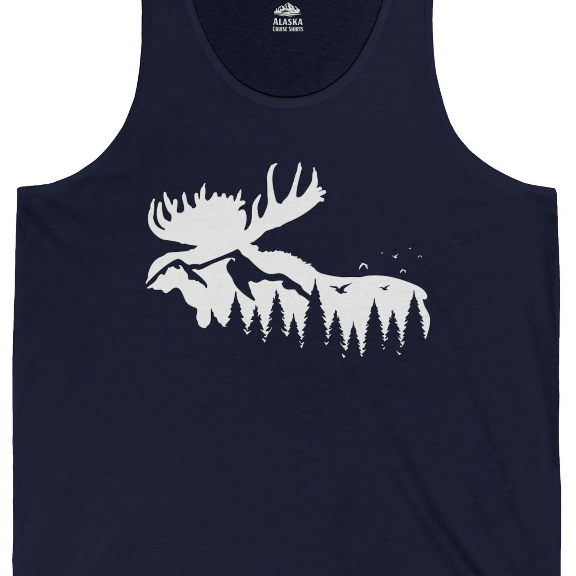 Moose Silhouette Forest Scene Shirt Tank Top – Alaska Cruise Shirts Close Up