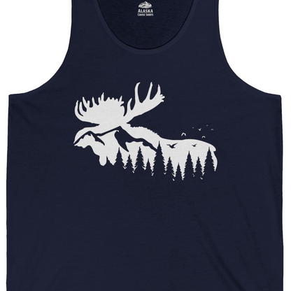 Moose Silhouette Forest Scene Shirt Tank Top – Alaska Cruise Shirts Close Up