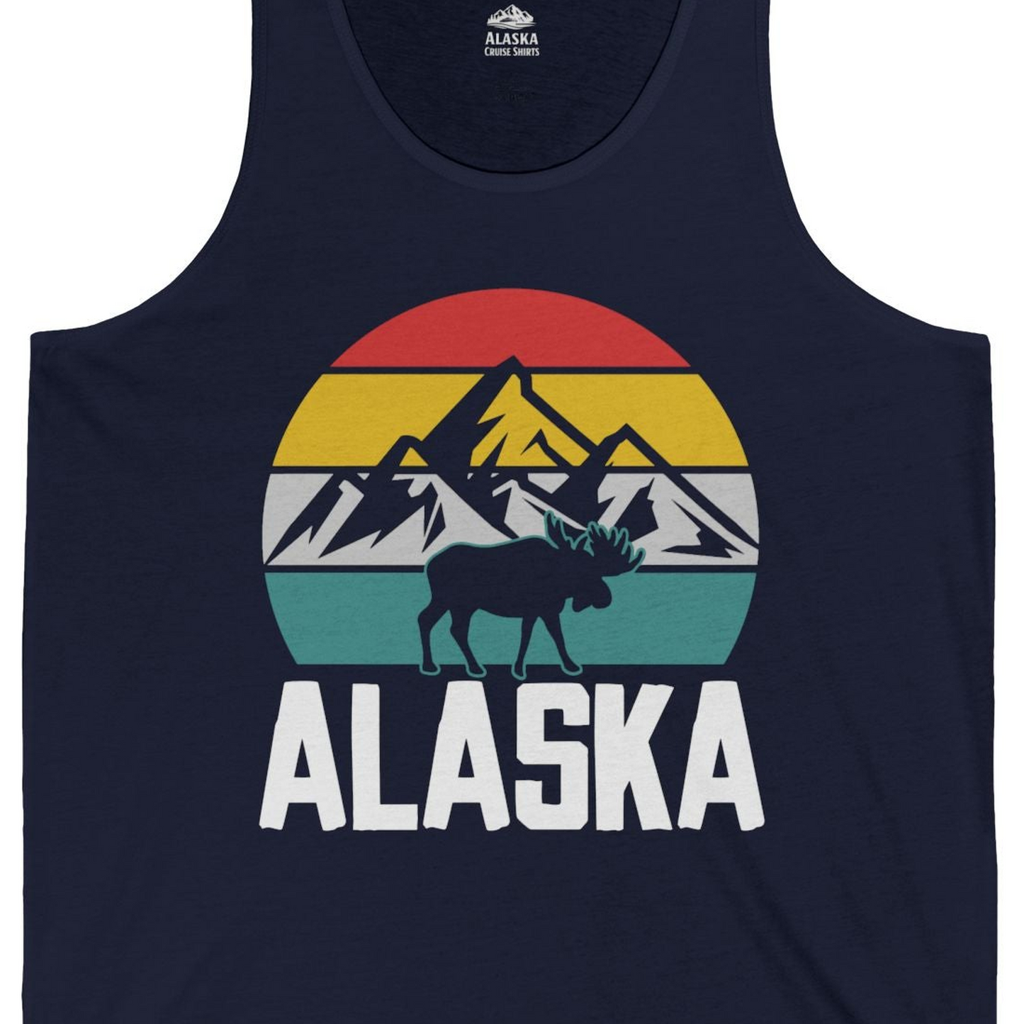 Retro Alaska Moose Silhouette Shirt Tank Top – Alaska Cruise Shirts Close Up