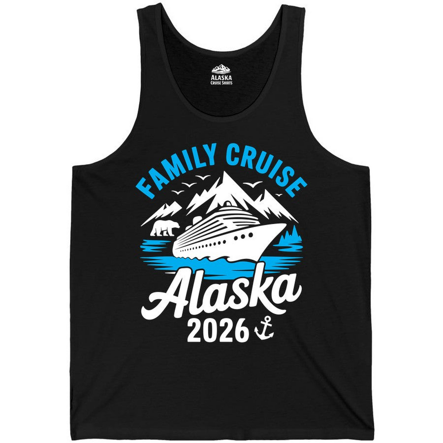 Alaska Family Cruise Shirt 2026 Mountains Wildlife Adventure Tee — Tank Top Tank Top – Alaska Cruise Shirts Close Up