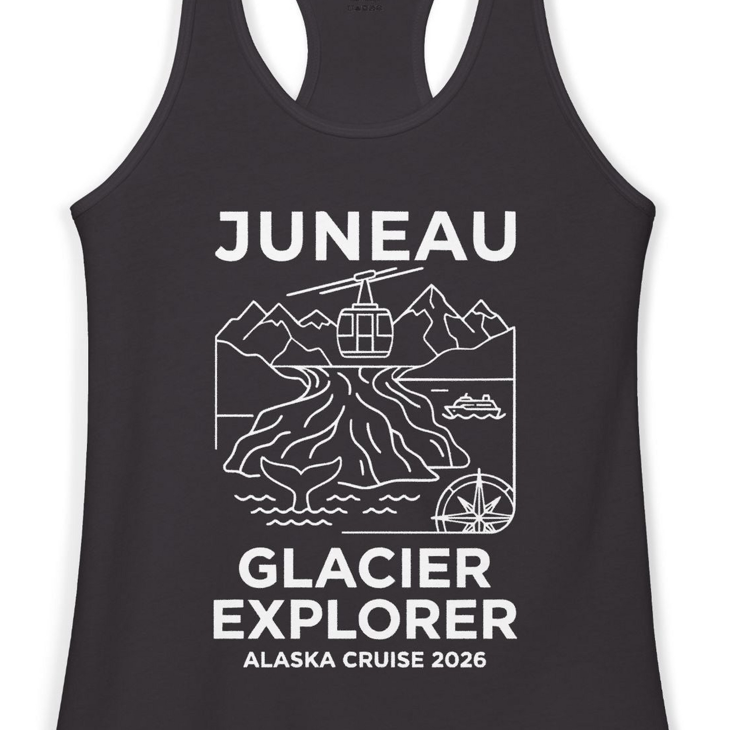 Juneau Glacier Explorer Alaska Cruise 2026 Adventure Shirt — Ladies Tank Tank Top – Alaska Cruise Shirts Close Up