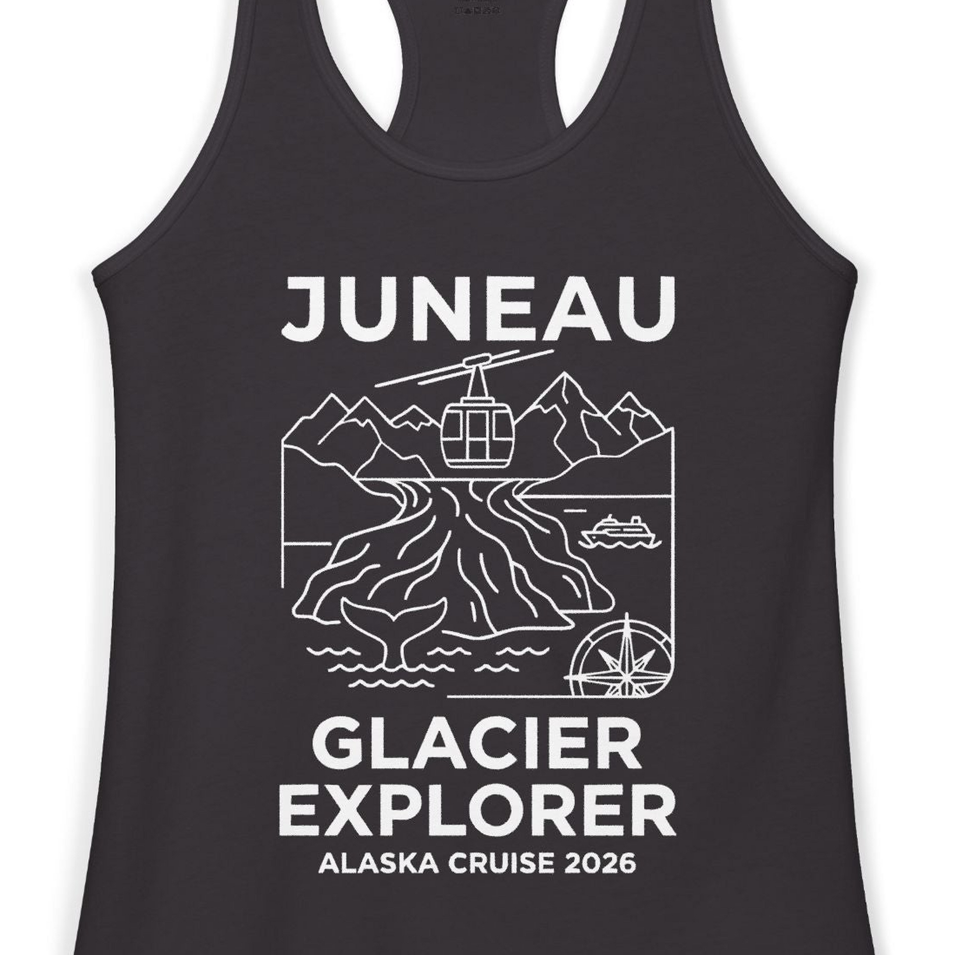 Juneau Glacier Explorer Alaska Cruise 2026 Adventure Shirt — Ladies Tank Tank Top – Alaska Cruise Shirts Close Up