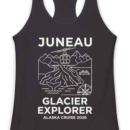 Juneau Glacier Explorer Alaska Cruise 2026 Adventure Shirt — Ladies Tank Tank Top – Alaska Cruise Shirts Close Up