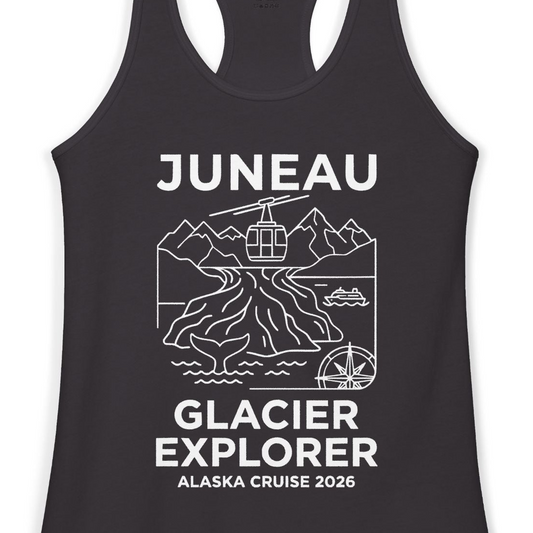 Juneau Glacier Explorer Alaska Cruise 2026 Adventure Shirt — Ladies Tank Tank Top – Alaska Cruise Shirts Close Up