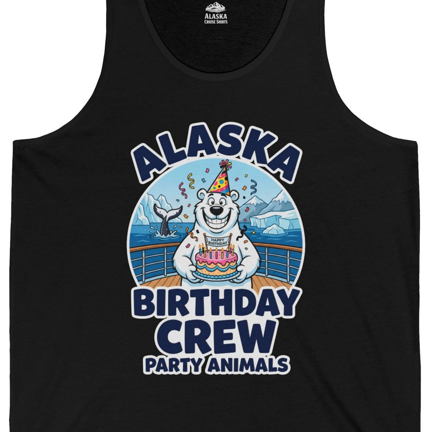 Alaska Birthday Crew Party Animals Polar Bear Cruise Shirt — Tank Top Tank Top – Alaska Cruise Shirts Close Up