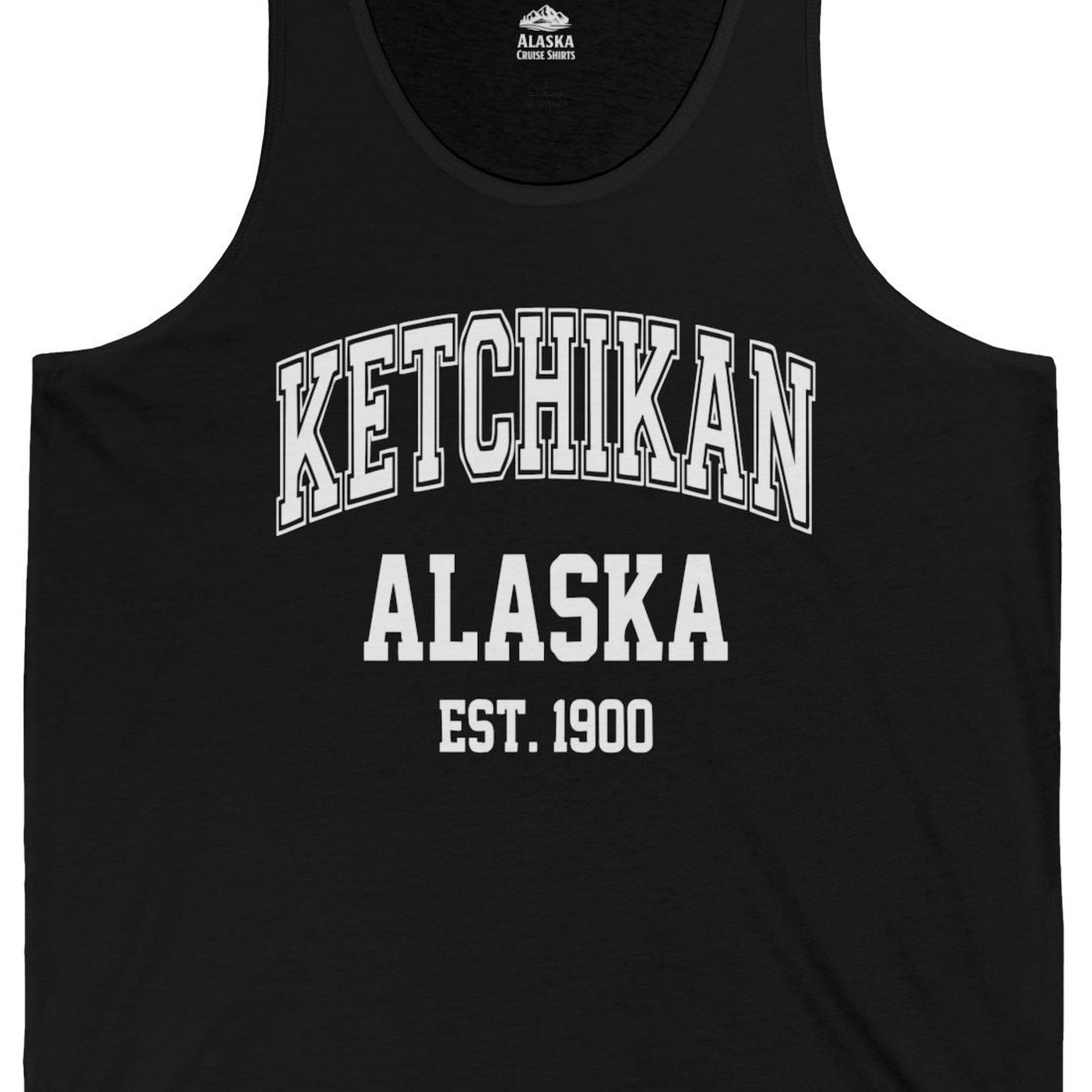Ketchikan Alaska Collegiate Style Est 1900 Vintage Tee Shirt — Tank Top Tank Top – Alaska Cruise Shirts Close Up