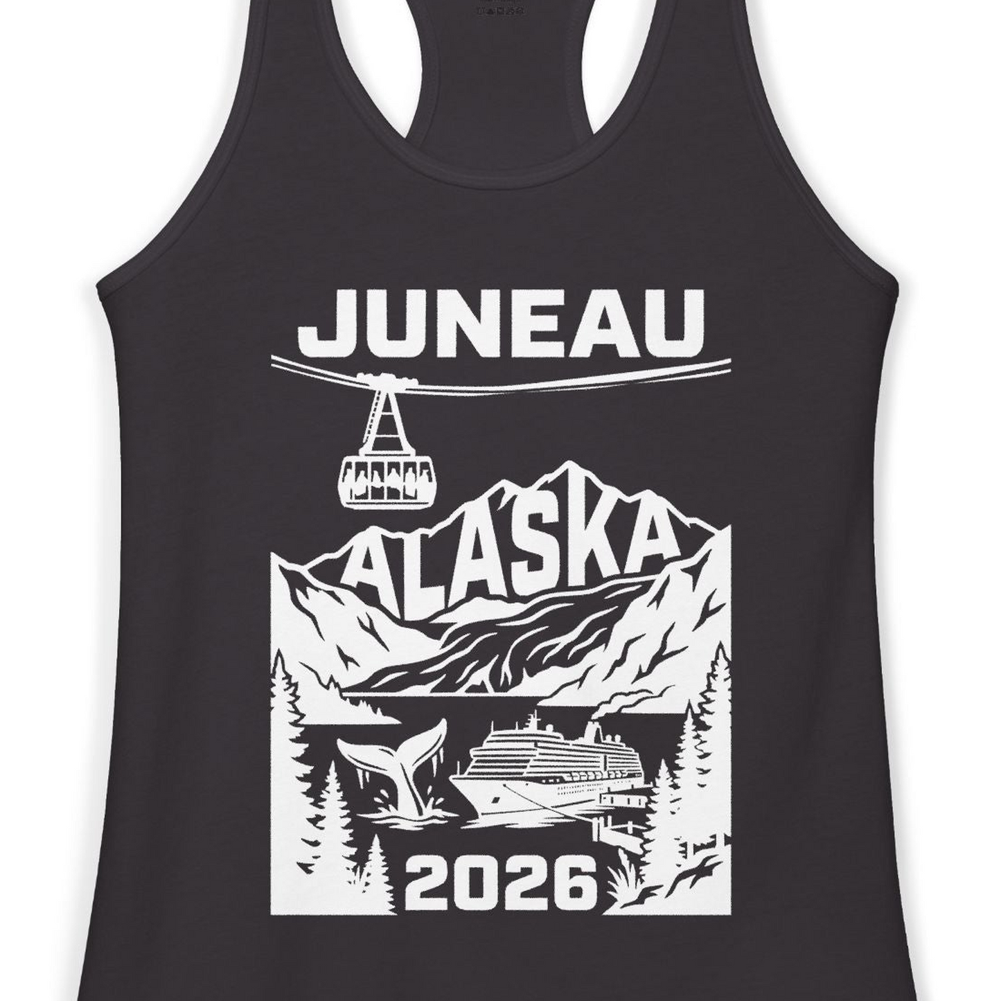 Juneau Alaska Cruise 2026 Scenic Whale and Cable Car Shirt — Ladies Tank Tank Top – Alaska Cruise Shirts Close Up