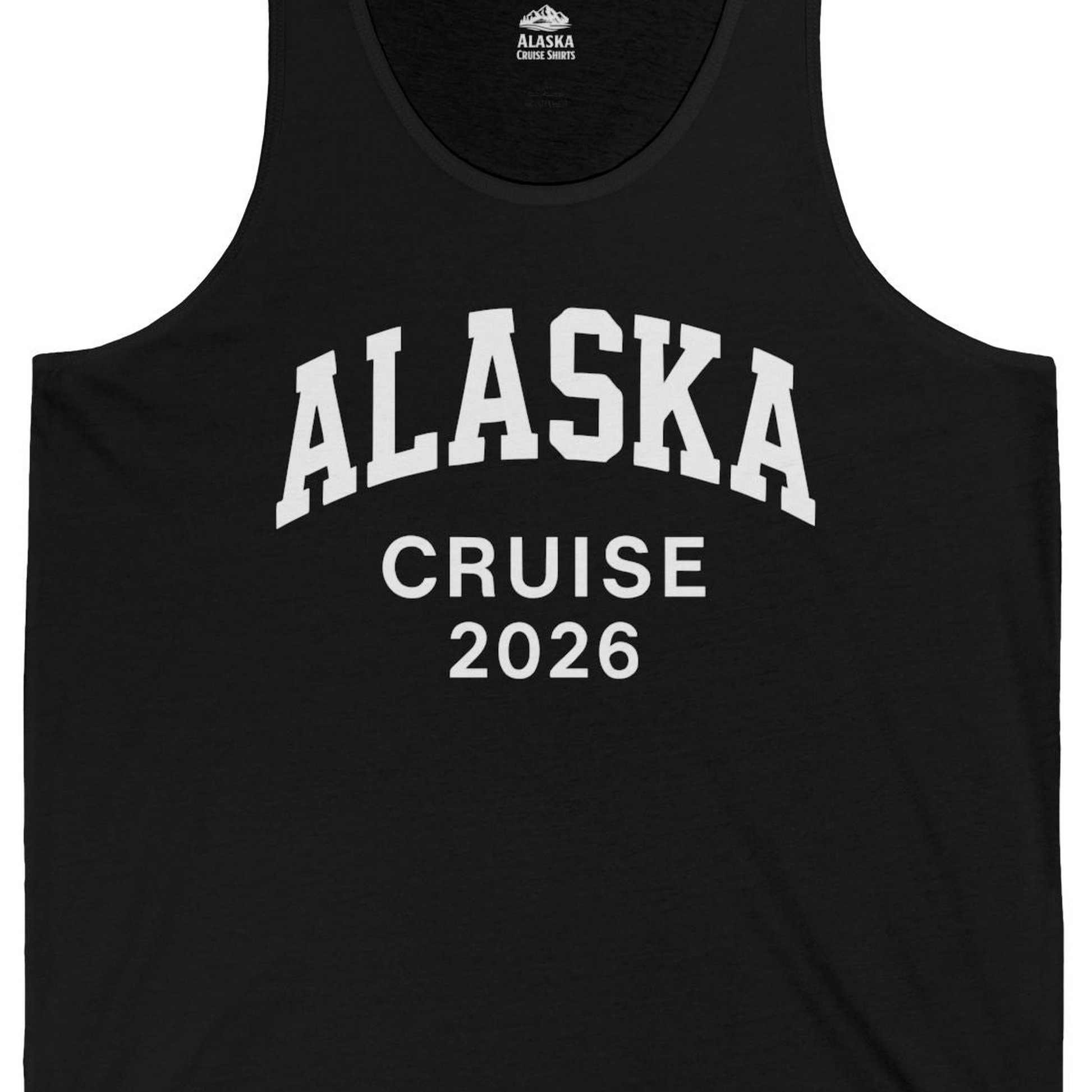 Alaska Cruise 2026 Bold Collegiate Vacation Travel Shirt — Tank Top Tank Top – Alaska Cruise Shirts Close Up
