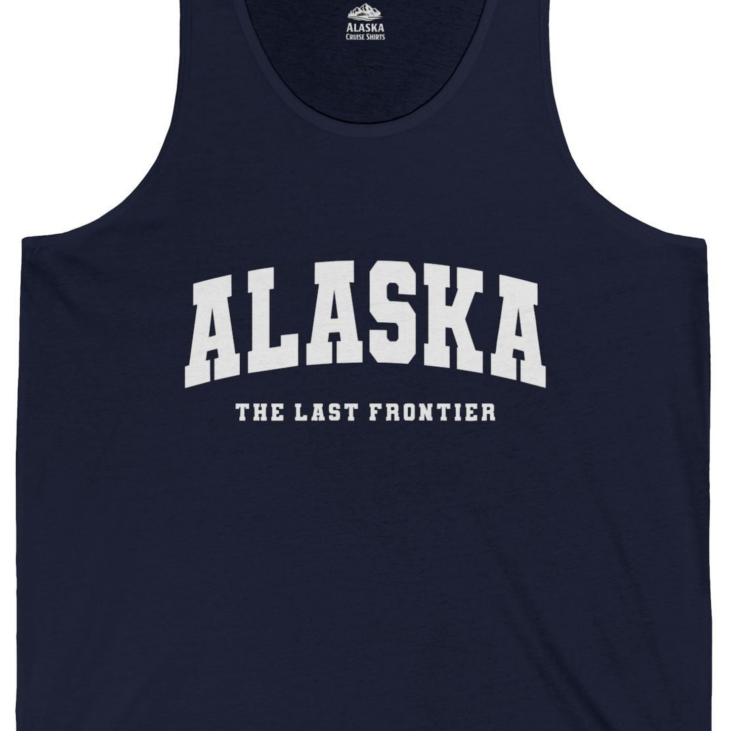 Alaska The Last Frontier Bold Collegiate Vintage State Pride Shirt — Tank Top Tank Top – Alaska Cruise Shirts Close Up