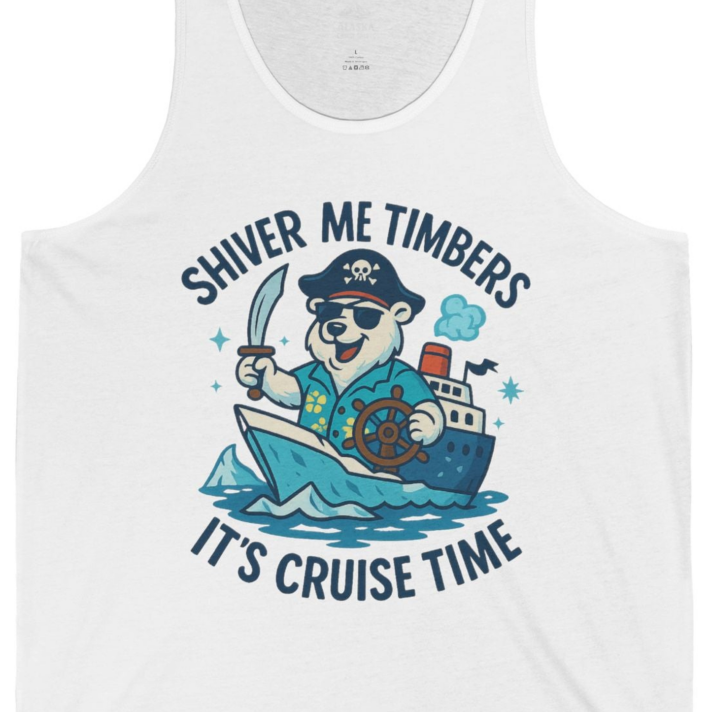Funny Polar Bear Pirate Cruise Vacation Shirt Tank Top – Alaska Cruise Shirts Close Up