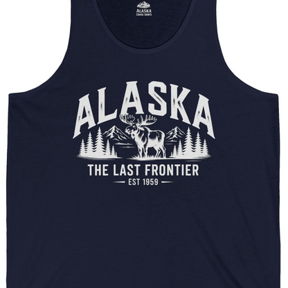 Alaska The Last Frontier Moose Mountain Wilderness Graphic Shirt — Tank Top Tank Top – Alaska Cruise Shirts Close Up
