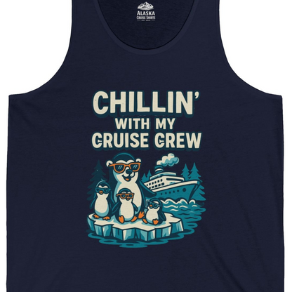 Chillin With My Cruise Crew Cute Penguins Alaska Cartoon Shirt — Tank Top Tank Top – Alaska Cruise Shirts Close Up