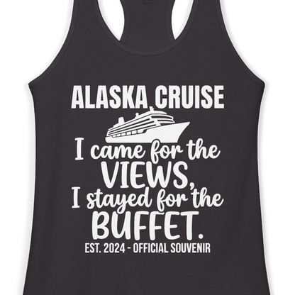 Alaska Cruise Views and Buffet Funny Official Souvenir Shirt — Ladies Tank Tank Top – Alaska Cruise Shirts Close Up
