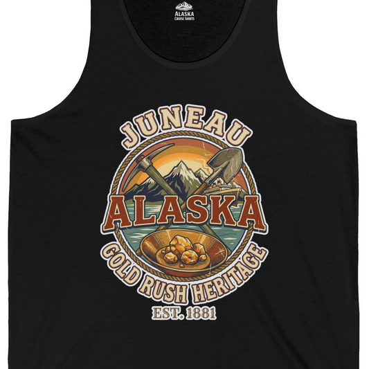 Juneau Alaska Gold Rush Heritage Vintage Travel T-Shirt — Tank Top Tank Top – Alaska Cruise Shirts Close Up