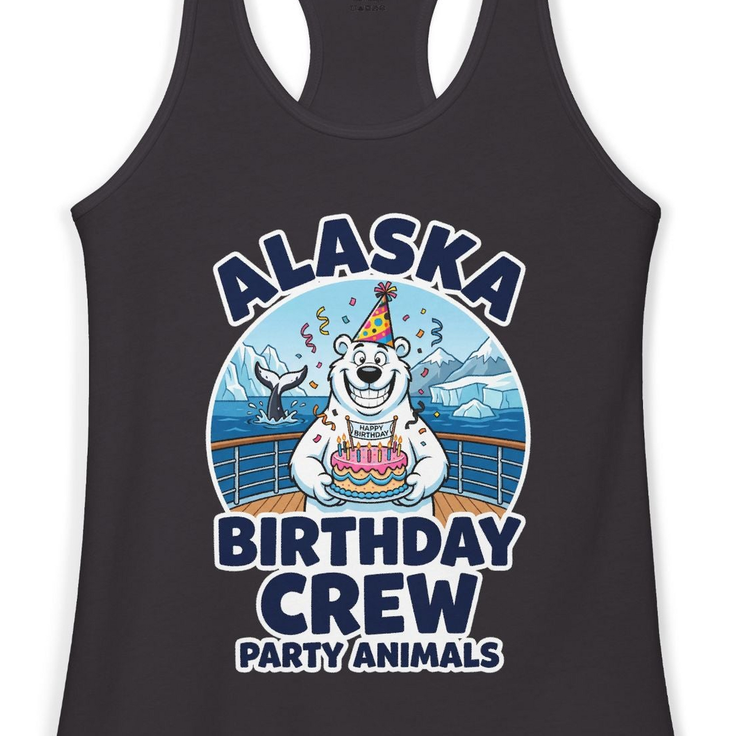 Alaska Birthday Crew Party Animals Polar Bear Cruise Shirt — Ladies Tank Tank Top – Alaska Cruise Shirts Close Up