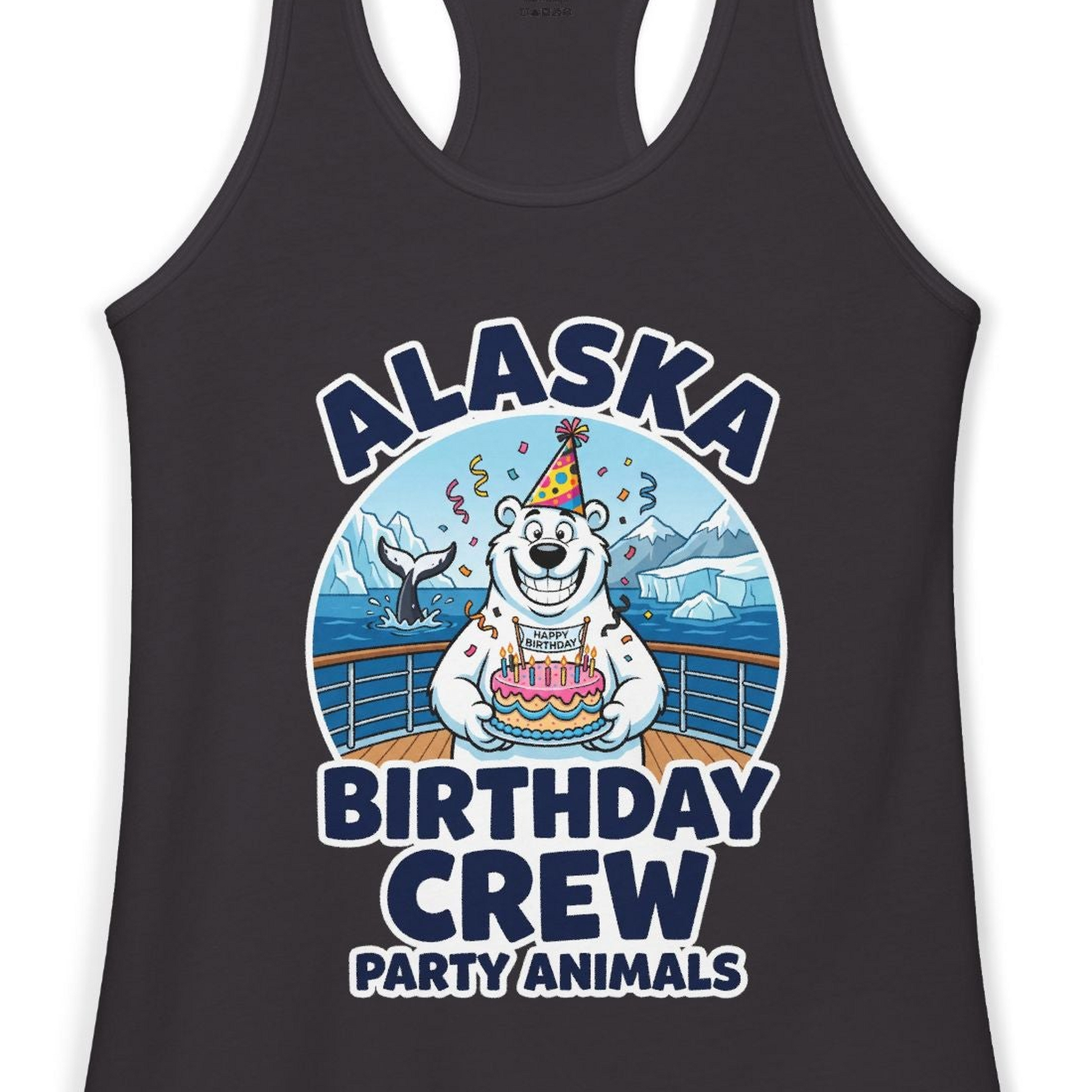 Alaska Birthday Crew Party Animals Polar Bear Cruise Shirt — Ladies Tank Tank Top – Alaska Cruise Shirts Close Up