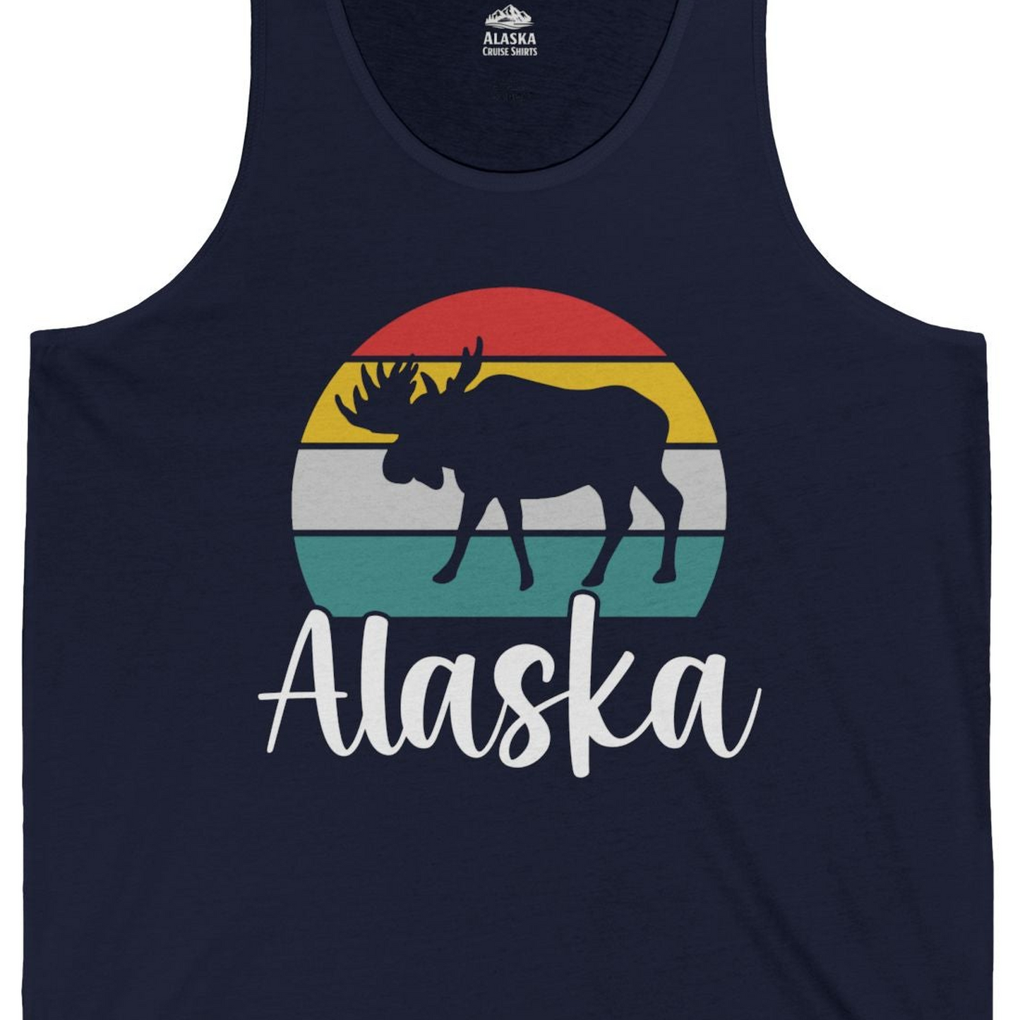 Retro Alaska Moose Silhouette Shirt Tank Top – Alaska Cruise Shirts Close Up