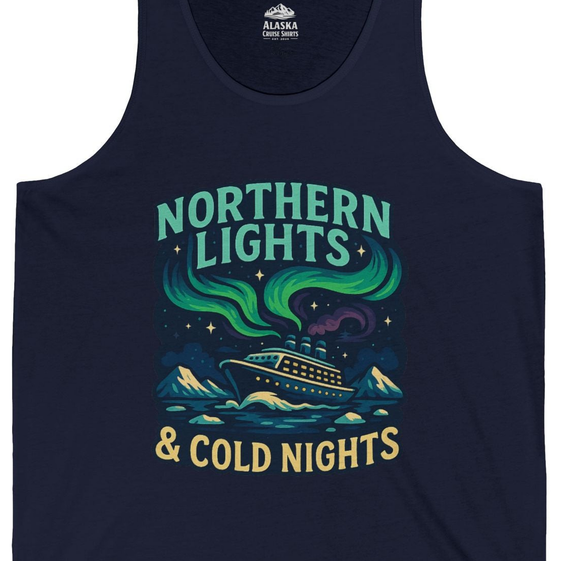 Northern Lights Alaska Cruise Ship Night Adventure Travel Shirt — Tank Top Tank Top – Alaska Cruise Shirts Close Up