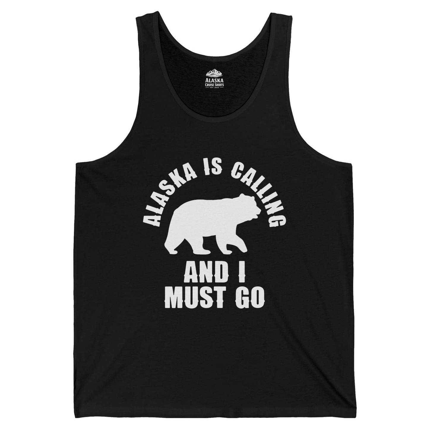Alaska Is Calling Bear Silhouette Adventure Shirt Tank Top – Black – Alaska Cruise Shirts