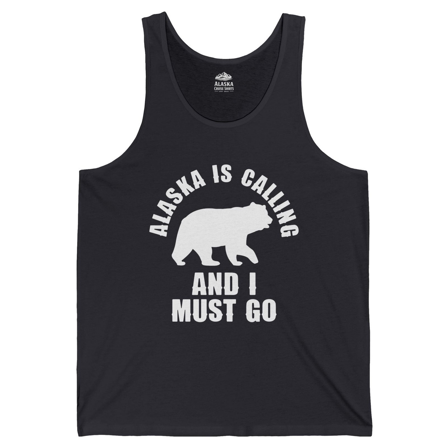 Alaska Is Calling Bear Silhouette Adventure Shirt Tank Top – Dark Grey – Alaska Cruise Shirts