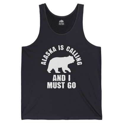 Alaska Is Calling Bear Silhouette Adventure Shirt Tank Top – Dark Grey – Alaska Cruise Shirts