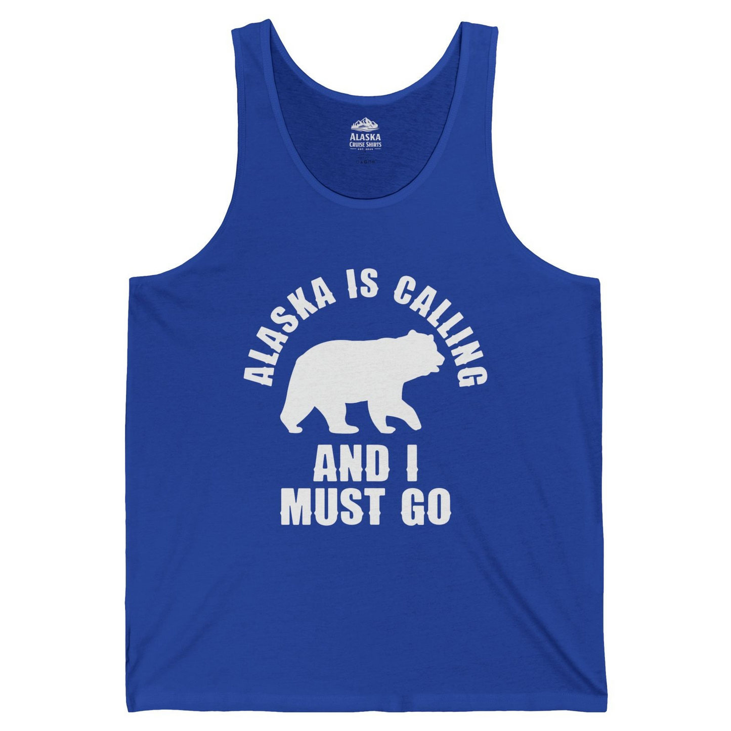 Alaska Is Calling Bear Silhouette Adventure Shirt Tank Top – True Royal – Alaska Cruise Shirts