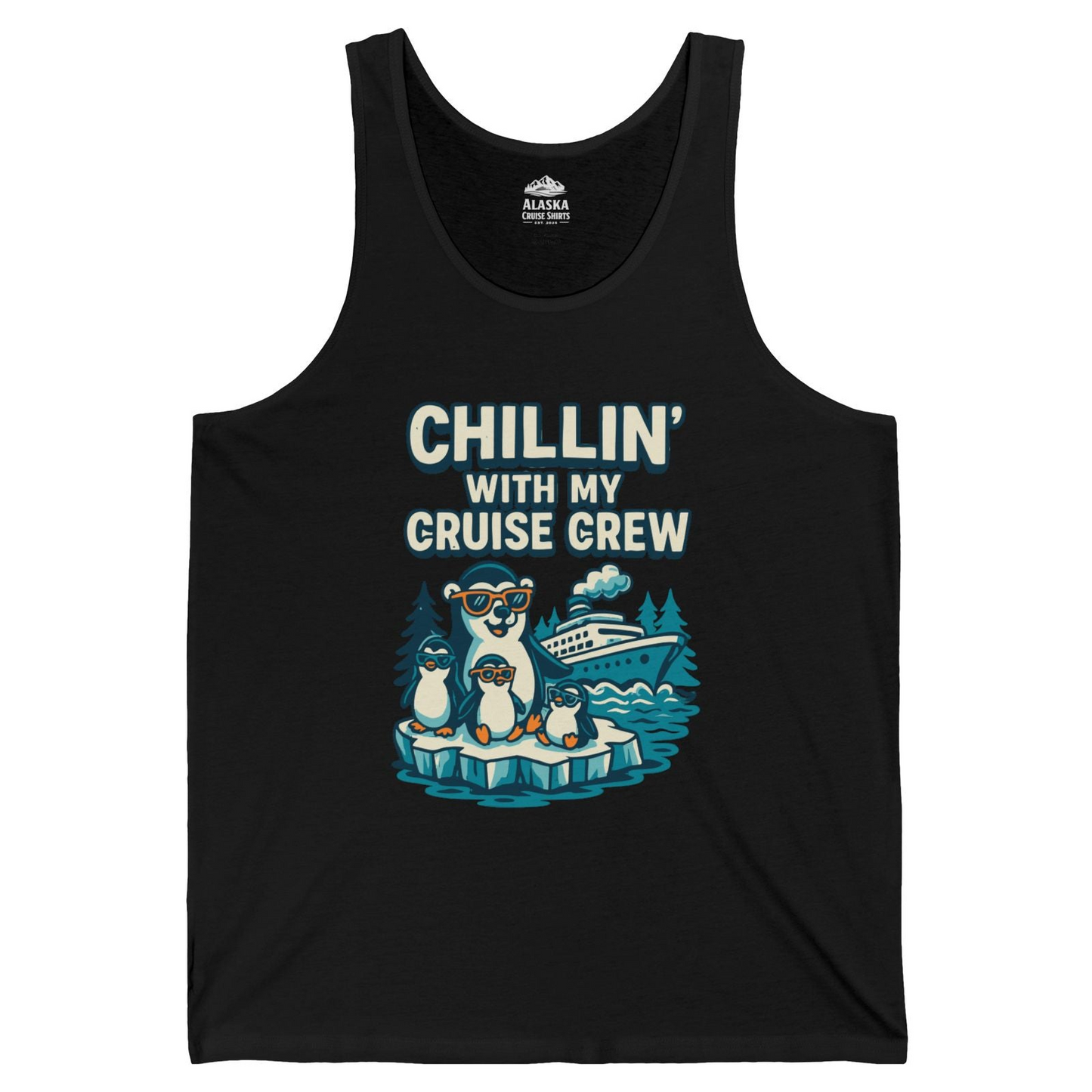 Chillin With My Cruise Crew Cute Penguins Alaska Cartoon Shirt — Tank Top Tank Top – Black – Alaska Cruise Shirts