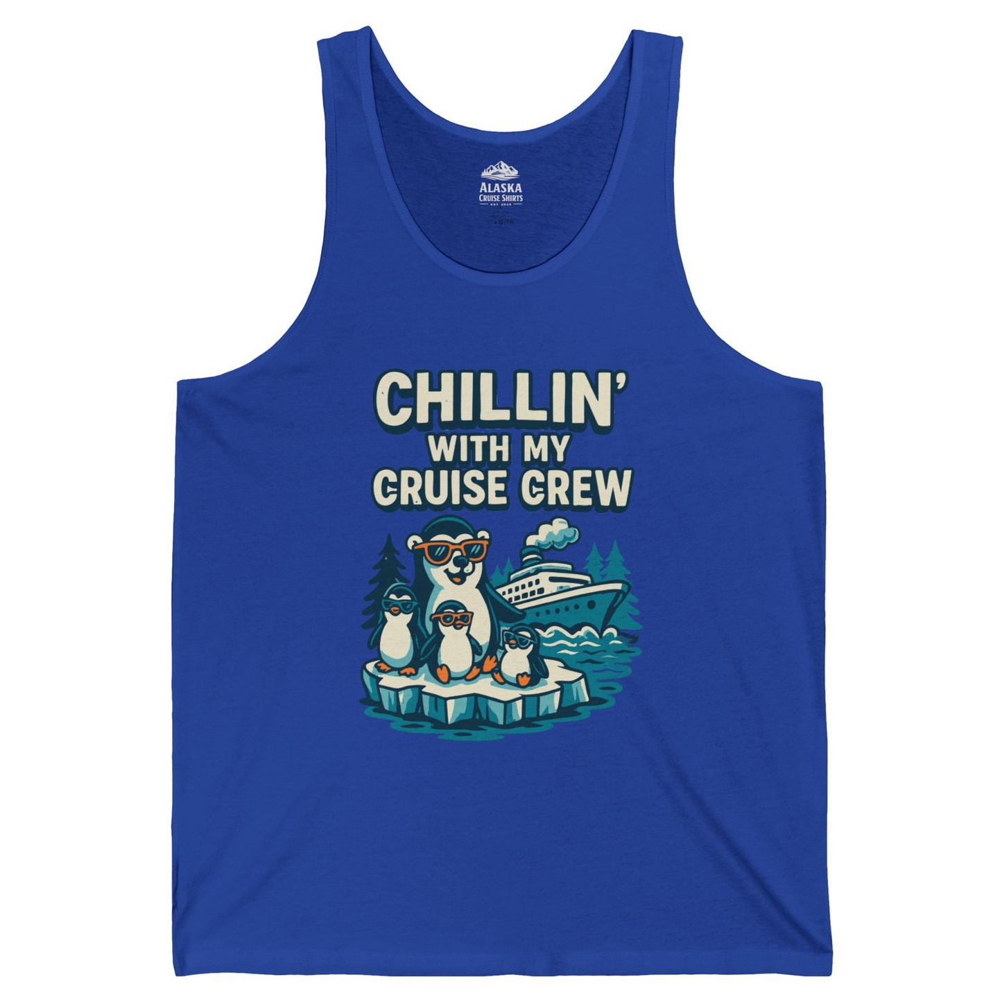 Chillin With My Cruise Crew Cute Penguins Alaska Cartoon Shirt — Tank Top Tank Top – True Royal – Alaska Cruise Shirts