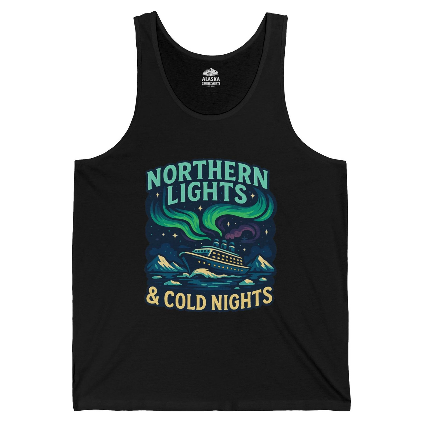 Northern Lights Alaska Cruise Ship Night Adventure Travel Shirt — Tank Top Tank Top – Black – Alaska Cruise Shirts