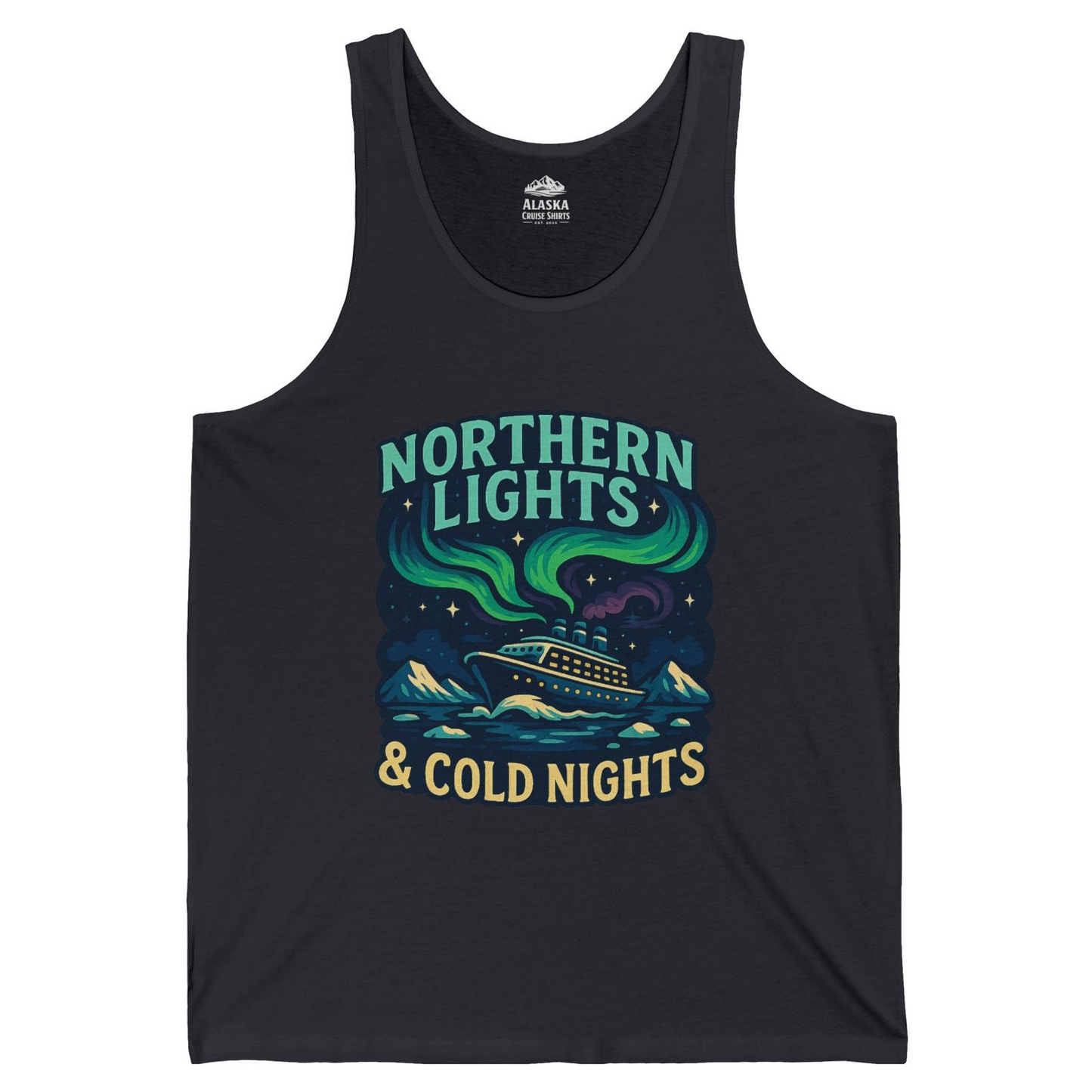 Northern Lights Alaska Cruise Ship Night Adventure Travel Shirt — Tank Top Tank Top – Dark Grey – Alaska Cruise Shirts