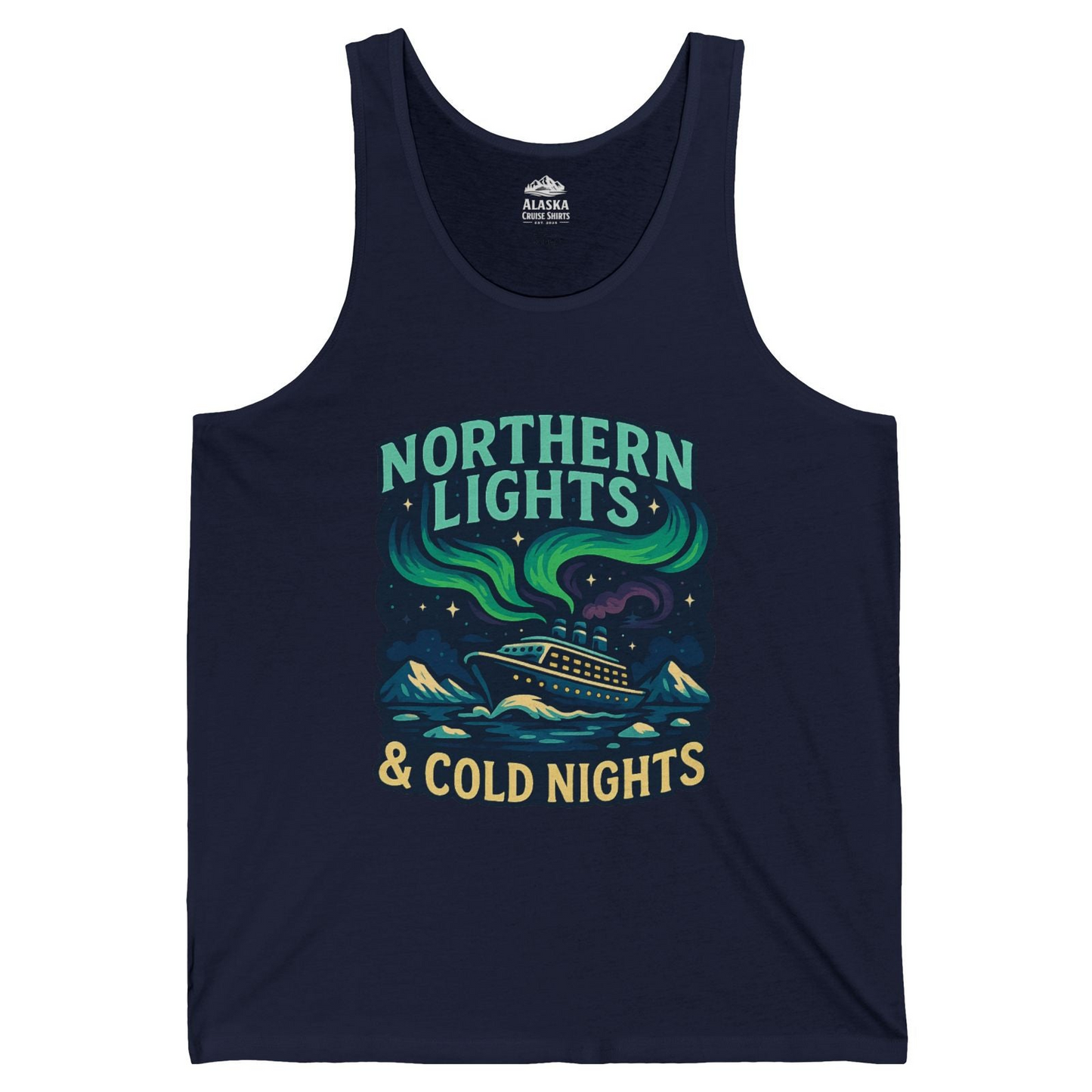 Northern Lights Alaska Cruise Ship Night Adventure Travel Shirt — Tank Top Tank Top – Navy – Alaska Cruise Shirts