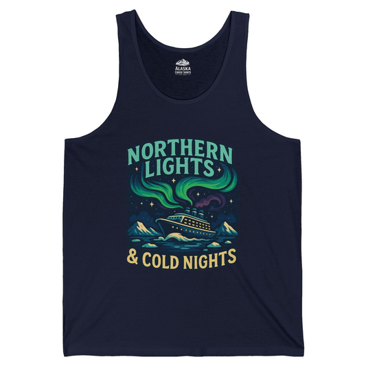 Northern Lights Alaska Cruise Ship Night Adventure Travel Shirt — Tank Top Tank Top – Navy – Alaska Cruise Shirts