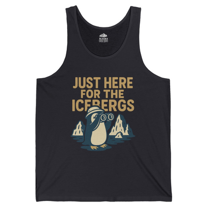Just Here For The Icebergs Penguin Shirt Tank Top – Dark Grey – Alaska Cruise Shirts