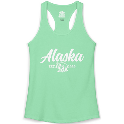 Alaska Bear Est 1959 Vintage Wildlife Graphic Monochrome Shirt — Ladies Tank Tank Top – Solid Mint – Alaska Cruise Shirts