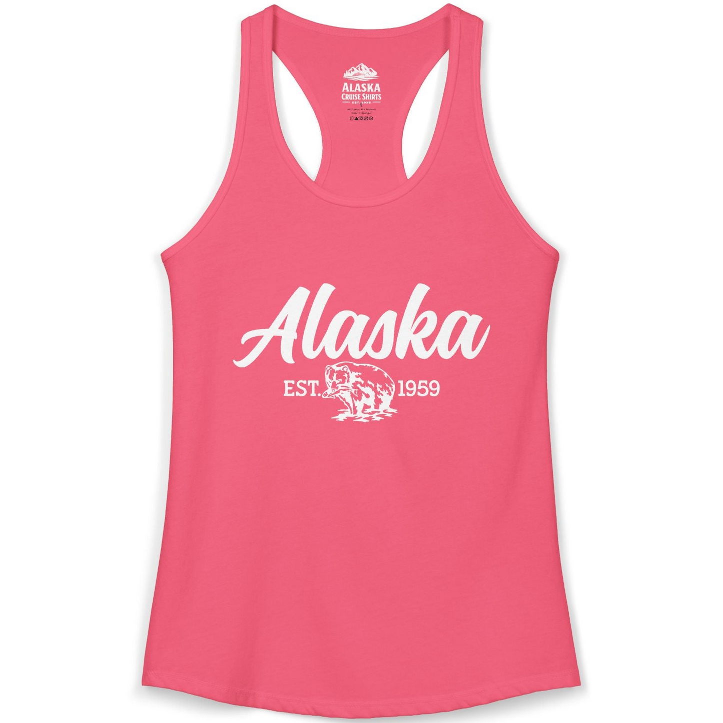 Alaska Bear Est 1959 Vintage Wildlife Graphic Monochrome Shirt — Ladies Tank Tank Top – Hot Pink – Alaska Cruise Shirts