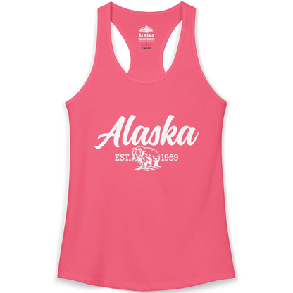 Alaska Bear Est 1959 Vintage Wildlife Graphic Monochrome Shirt — Ladies Tank Tank Top – Hot Pink – Alaska Cruise Shirts