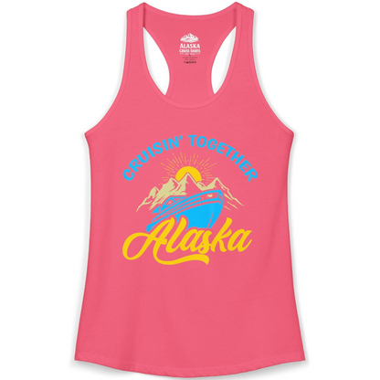Alaska Cruise Adventure Mountains Sunrise Retro Shirt for Travelers — Ladies Tank Tank Top – Hot Pink – Alaska Cruise Shirts