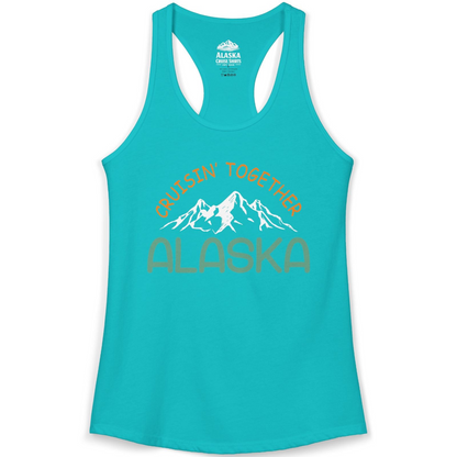 Cruisin Together Alaska Mountain Adventure Cruise Graphic Shirt — Ladies Tank Tank Top – Tahiti Blue – Alaska Cruise Shirts