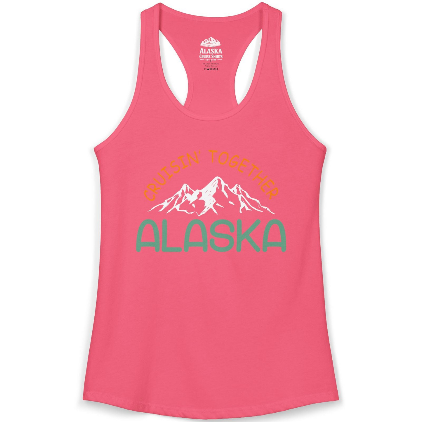 Cruisin Together Alaska Mountain Adventure Cruise Graphic Shirt — Ladies Tank Tank Top – Hot Pink – Alaska Cruise Shirts